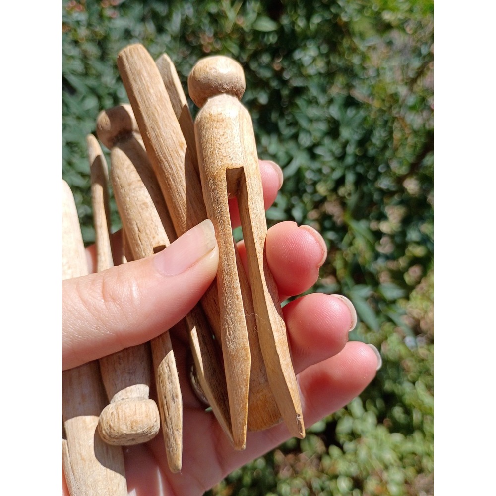 Vintage Antique Wooden Clothes Pins Lot Of 10---4 Inch Weathered Primitive